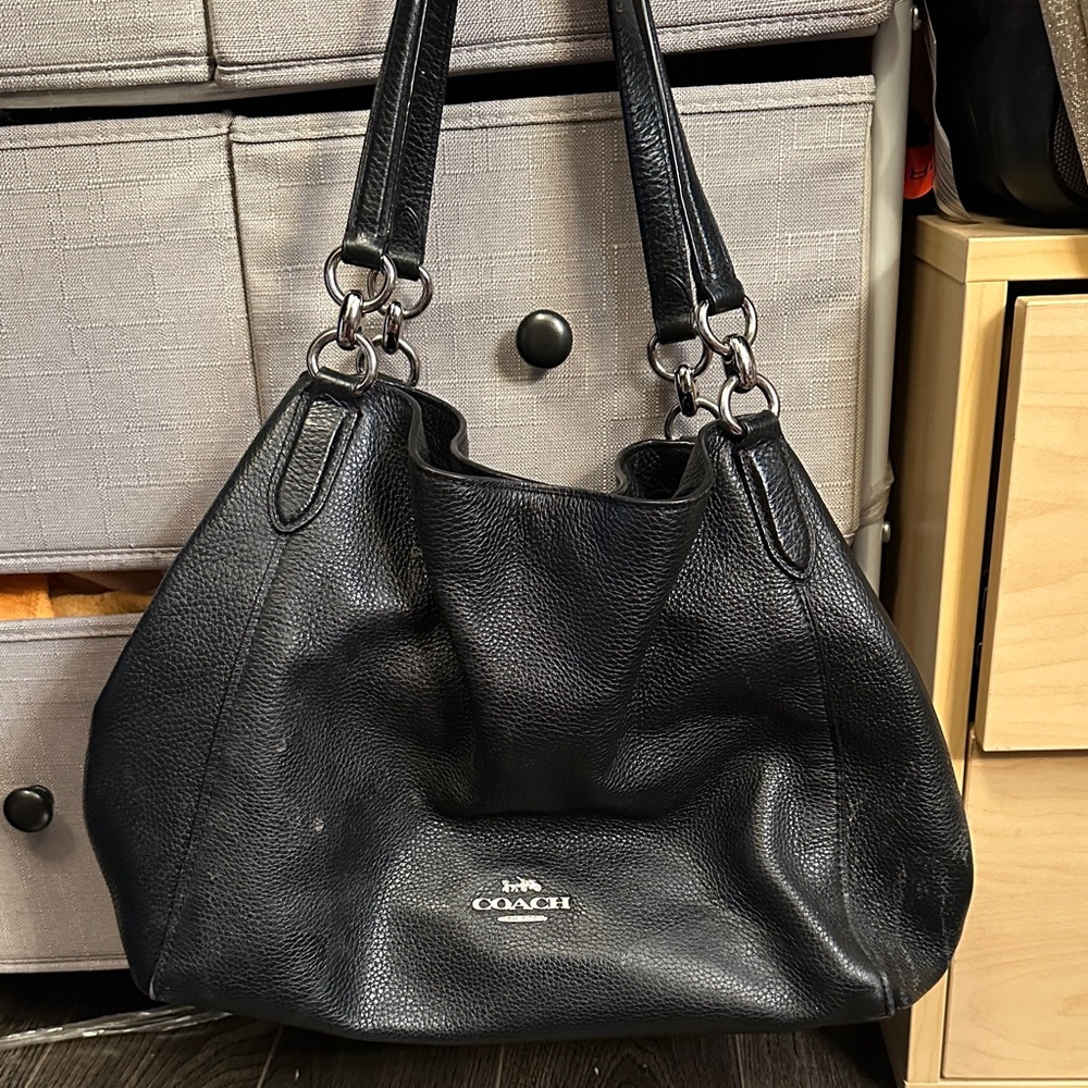 Coach Edie 31 Black Pebbled Leather Shoulder Bag